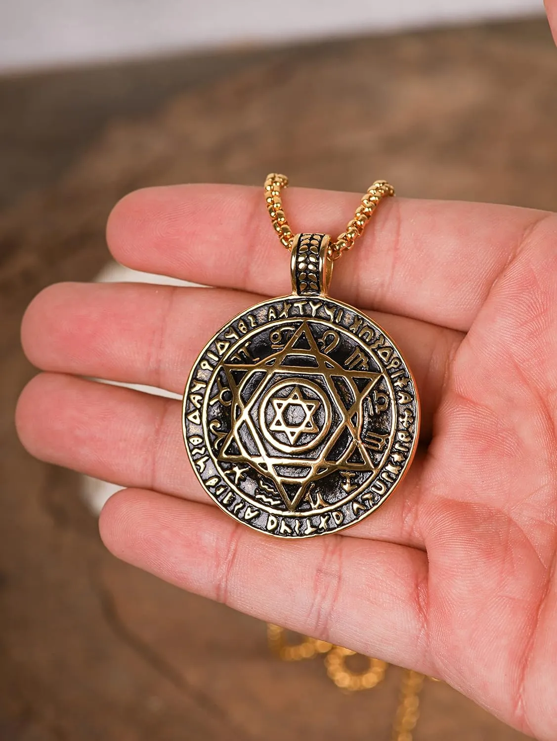 HAQUIL Seal of Solomon Necklace, Stainless Steel 12 Constellations Hexagram Six Pointed Star Protection Amulet Talisman Pendant, Jewish Jewelry Gift
