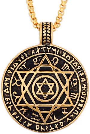 HAQUIL Seal of Solomon Necklace, Stainless Steel 12 Constellations Hexagram Six Pointed Star Protection Amulet Talisman Pendant, Jewish Jewelry Gift