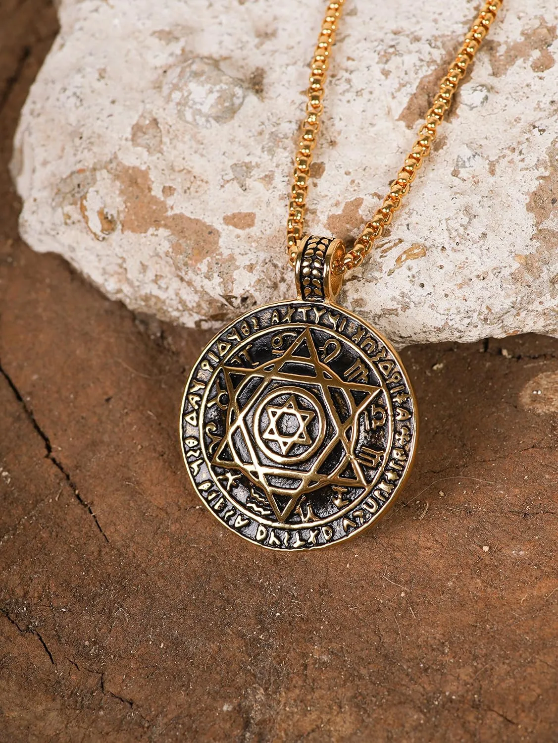 HAQUIL Seal of Solomon Necklace, Stainless Steel 12 Constellations Hexagram Six Pointed Star Protection Amulet Talisman Pendant, Jewish Jewelry Gift