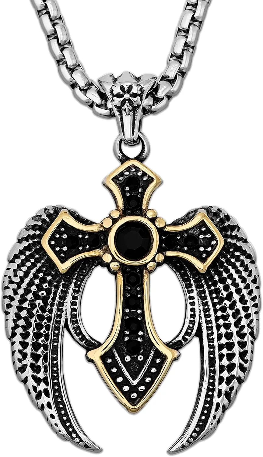 HAQUIL Stainelss Steel Cross Necklace, Box Chain, Cross Jewelry Gift for Men and Women