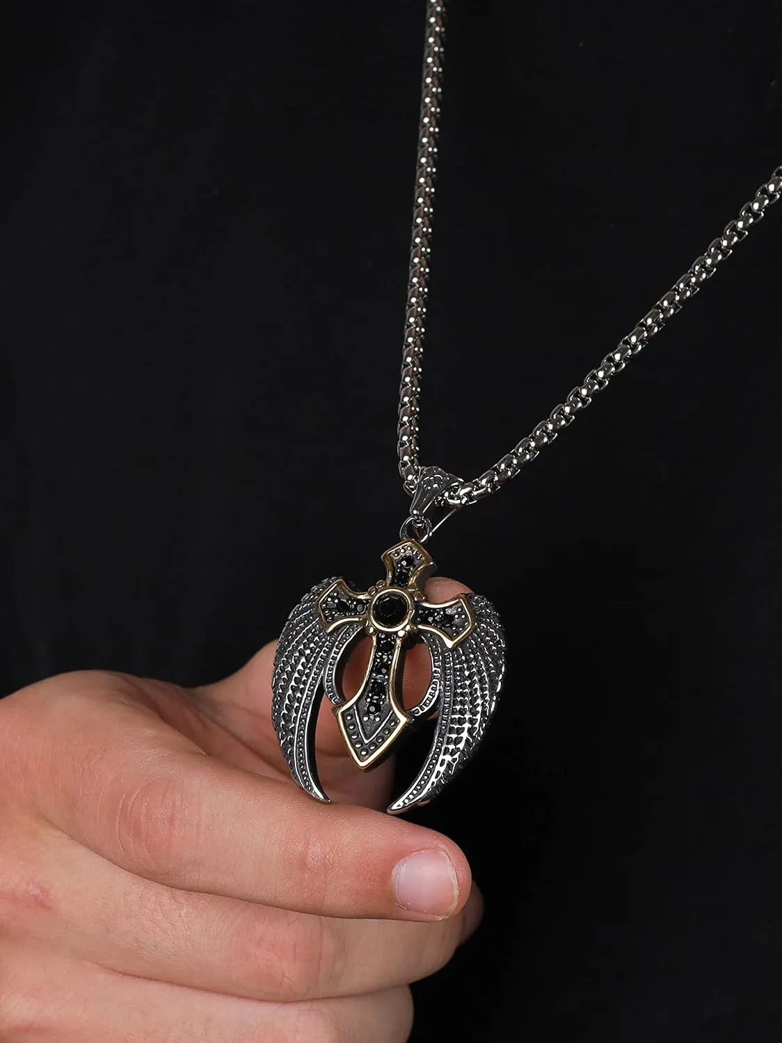 HAQUIL Stainelss Steel Cross Necklace, Box Chain, Cross Jewelry Gift for Men and Women
