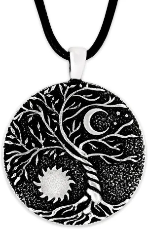 HAQUIL Tree of Life Necklace, Vintage Antique Tree of Life Moon Pendant, Faux Leather Cord, Vintage Jewelry Gift for Women
