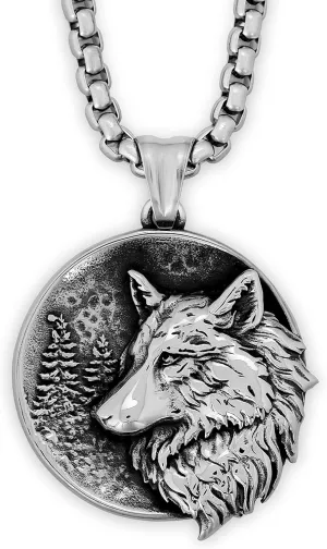 HAQUIL Wolf Necklace, Animal Totem Medallion Pendant, Wolf Jewelry Gift for Men and Women