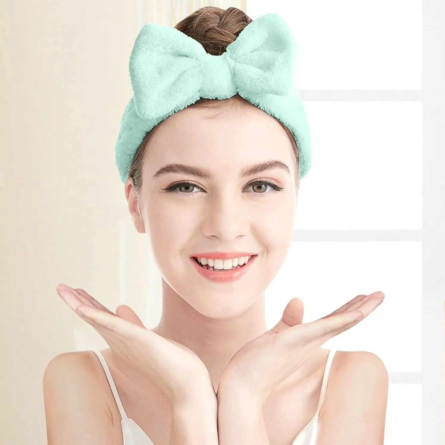 Head band for Women Girls Bowknot Bow Makeup Headbands Soft Coral Fleece Hair Band