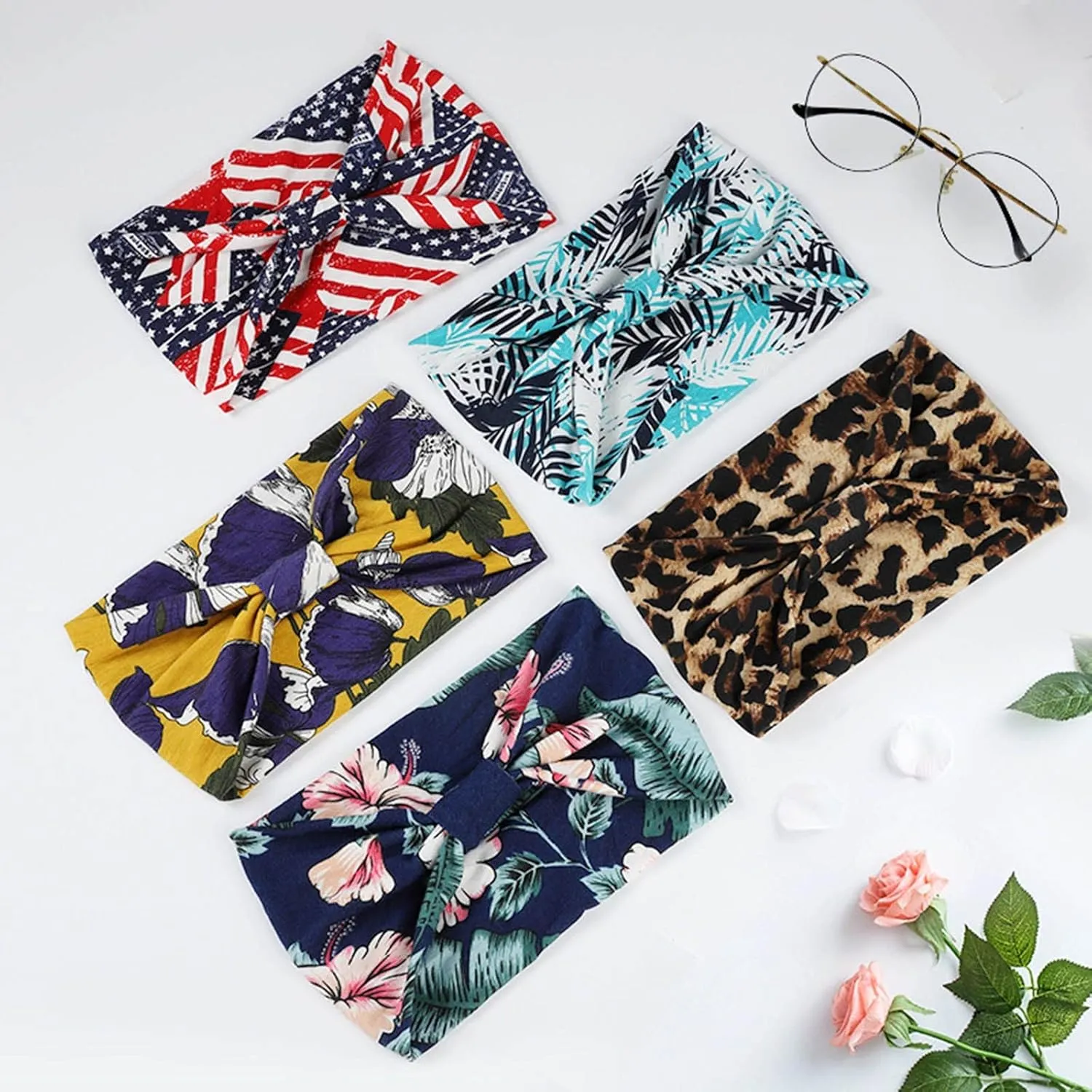 Headbands For Women Boho Bandeau Headbands Floral Printed Hair Band for Yoga Outdoor Sport
