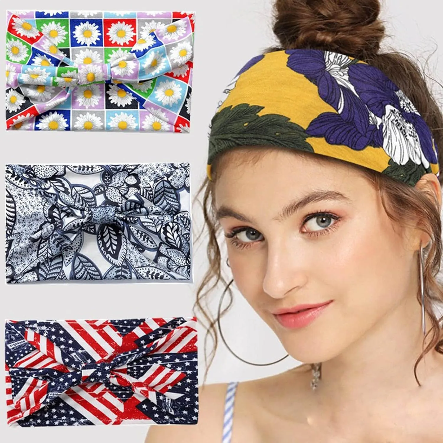 Headbands For Women Boho Bandeau Headbands Floral Printed Hair Band for Yoga Outdoor Sport