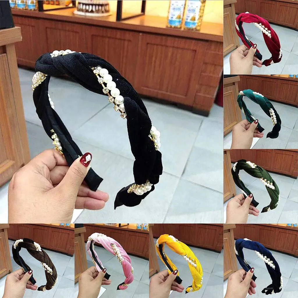 Headbands for Women Girls Vintage Flower Printed Headband Elastic Rhinestone Hair Bands Wedding Hair Accessories