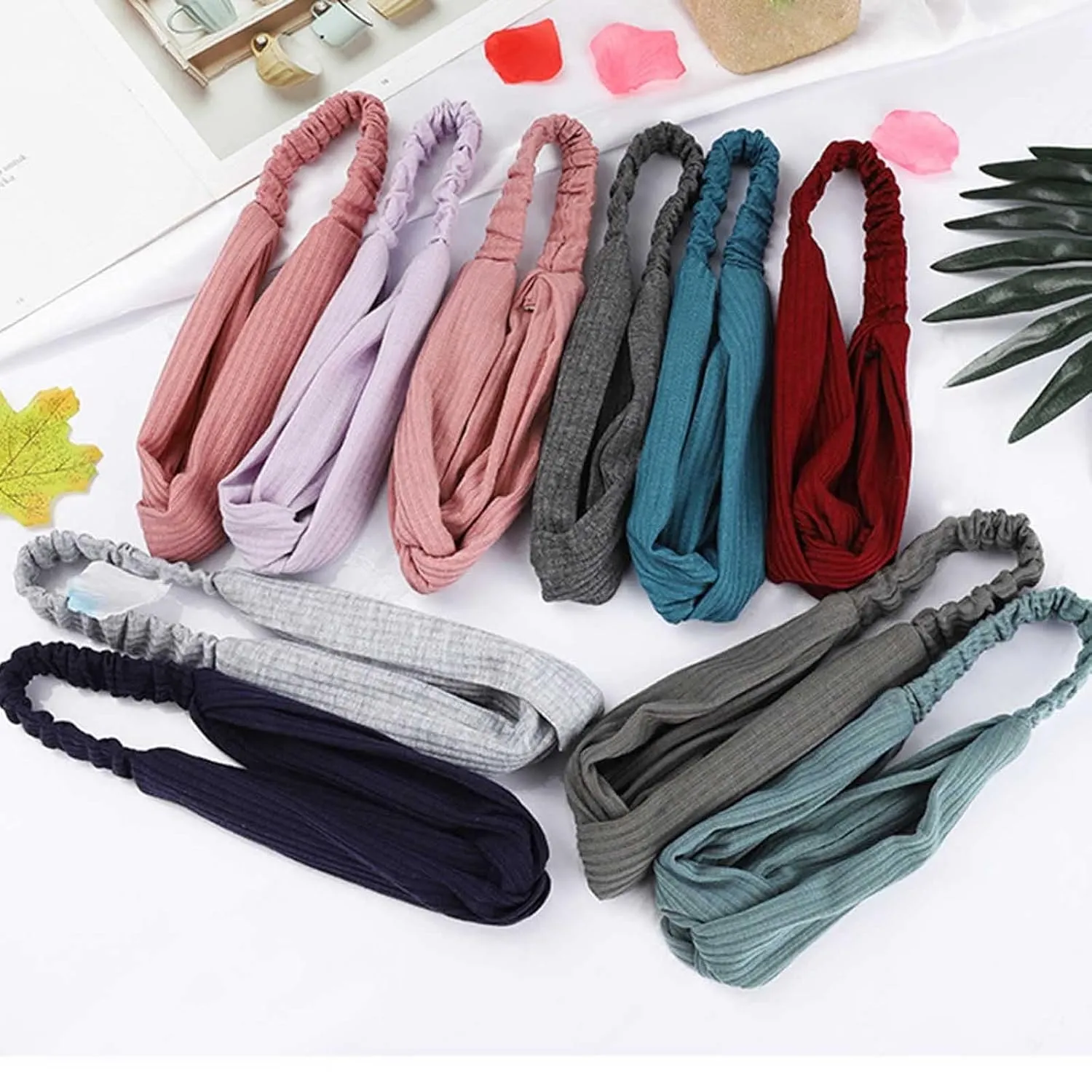 Headbands for Women Knotted Head Bands Stretchy Hair Bands Non Slip for Girls Turban Headwrap (Navy, One Size)