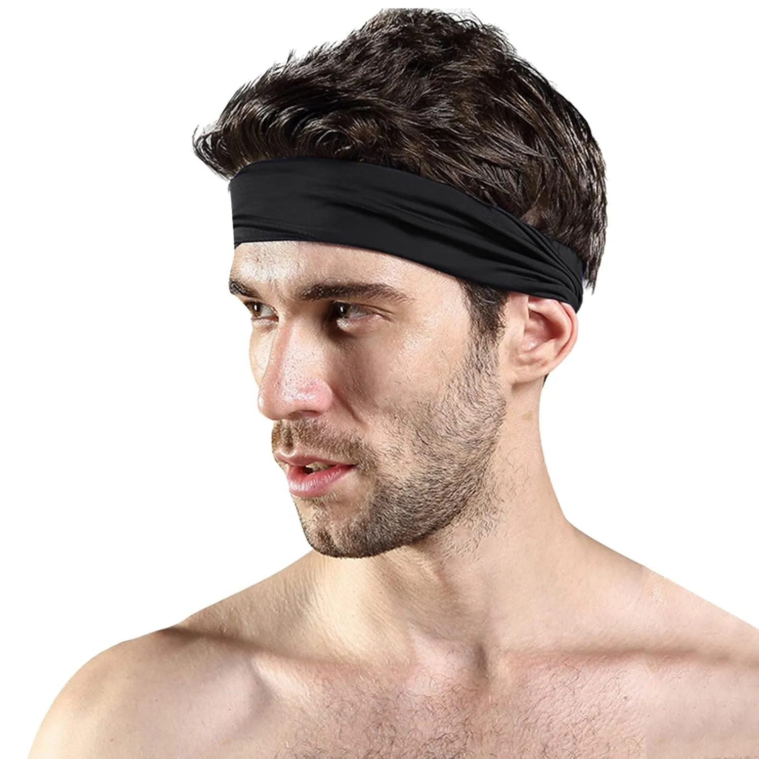 Headbands for Women Men Elastic Headbands Non-Slip Sports Headbands Hair Wraps Accessories (Black, One Size)