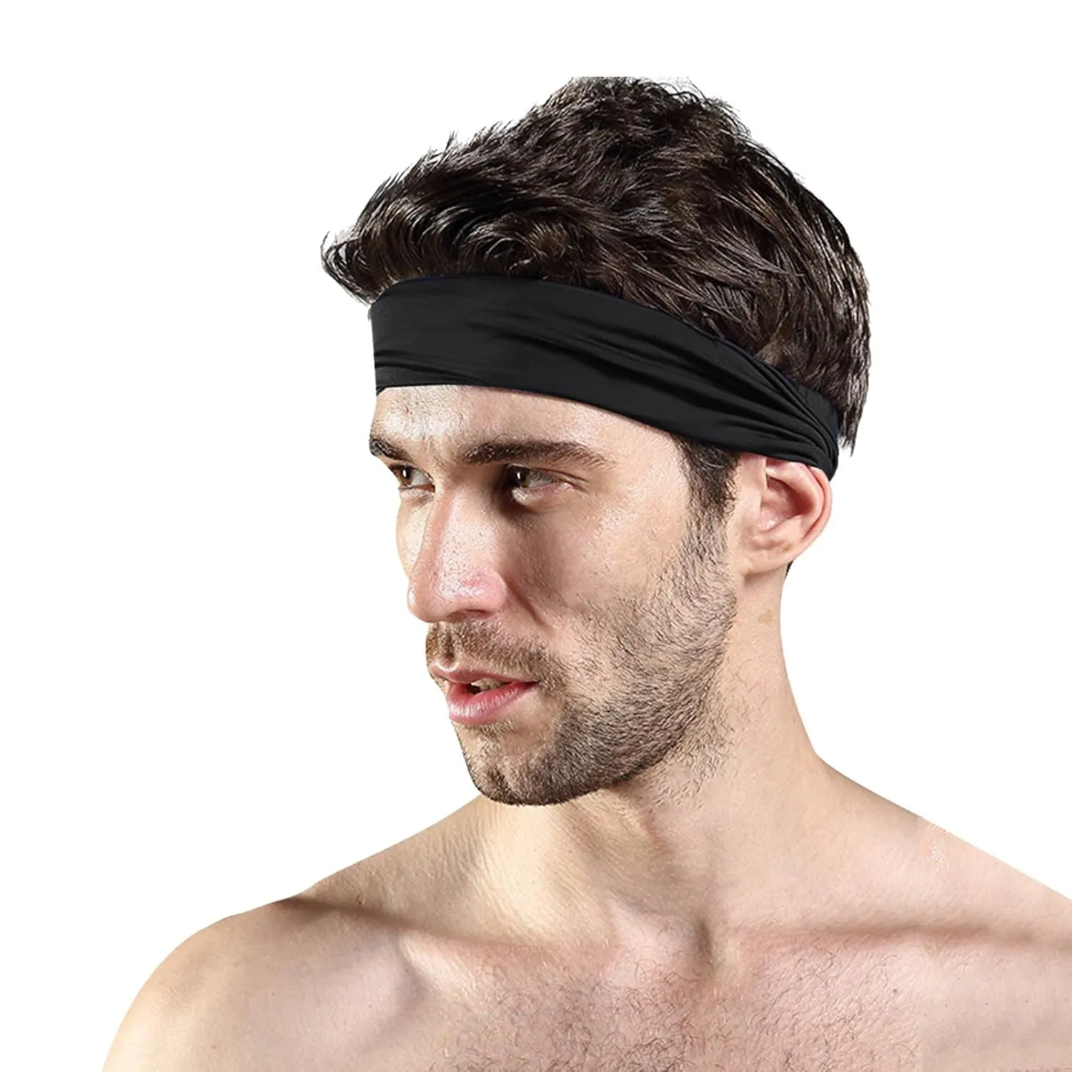 Headbands for Women Men Elastic Headbands Non-Slip Sports Headbands Hair Wraps Accessories (Black, One Size)