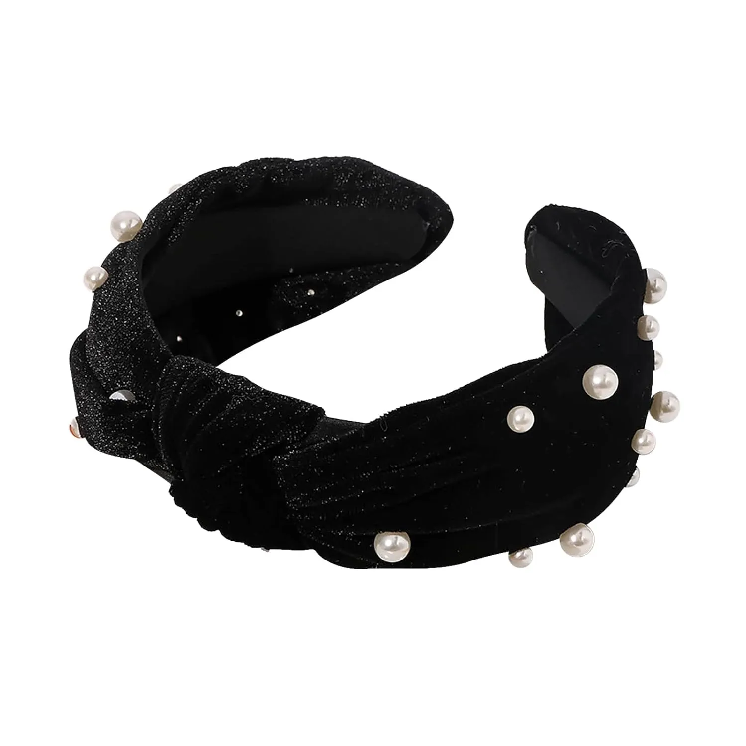 Headdress for Female Pearl Headband Knotted Headband Hair Accessories Wash Headband Casual Headwrap (Black, One Size)