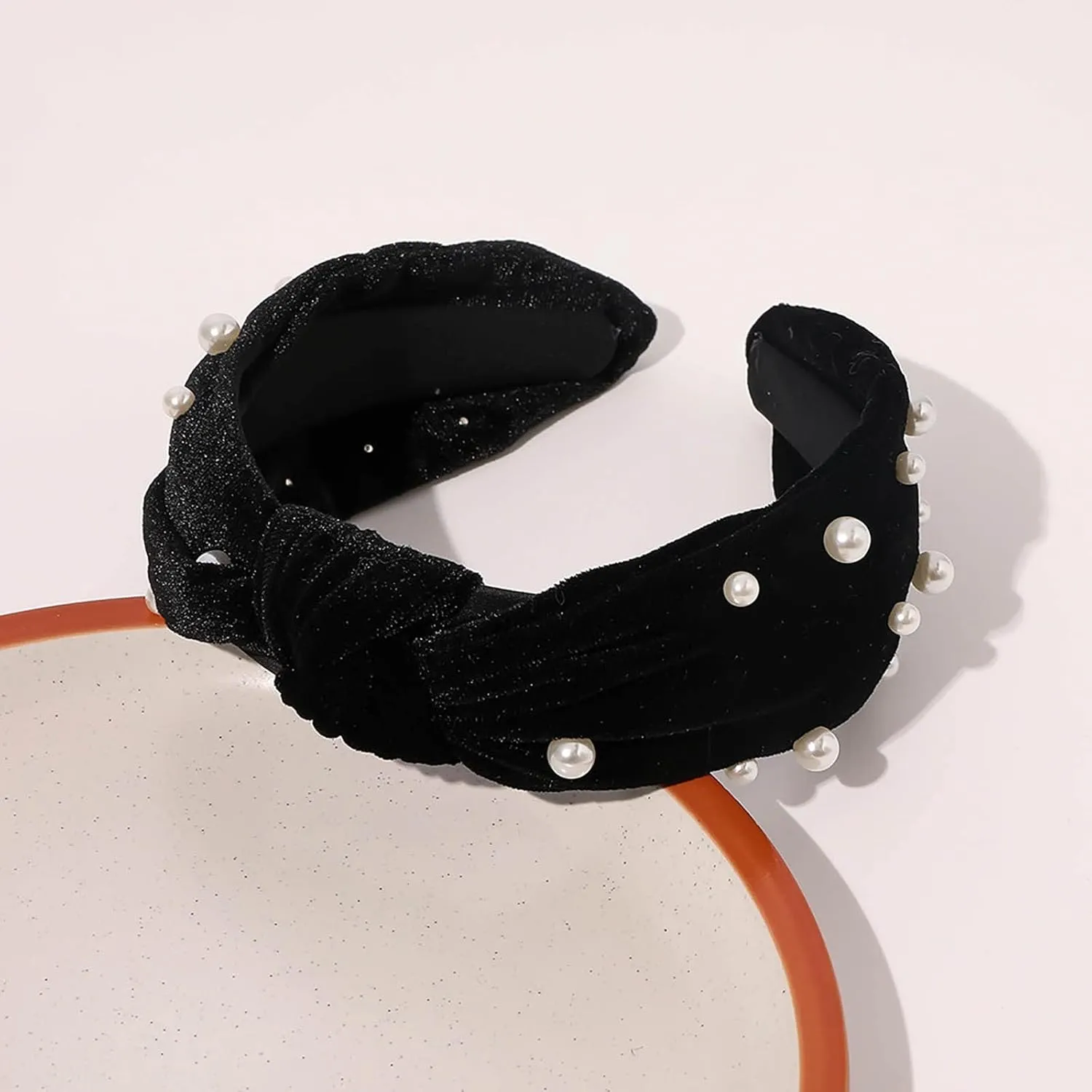 Headdress for Female Pearl Headband Knotted Headband Hair Accessories Wash Headband Casual Headwrap (Black, One Size)