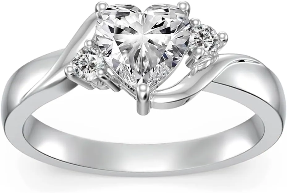 Heart Crystal Rings 925 Sterling Silver Minimalist Solitaire 12 Month Birthstone Rings Personalized Engraved Name Ring Birthday Promise Jewelry Gift for Women (with Gift Box)