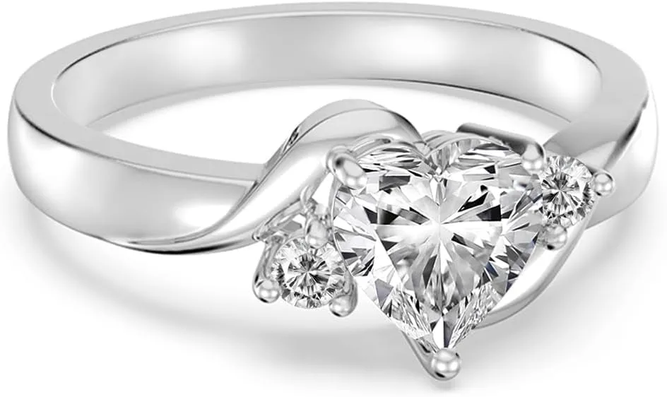 Heart Crystal Rings 925 Sterling Silver Minimalist Solitaire 12 Month Birthstone Rings Personalized Engraved Name Ring Birthday Promise Jewelry Gift for Women (with Gift Box)