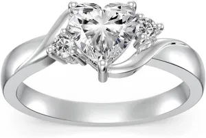 Heart Crystal Rings 925 Sterling Silver Minimalist Solitaire 12 Month Birthstone Rings Personalized Engraved Name Ring Birthday Promise Jewelry Gift for Women (with Gift Box)