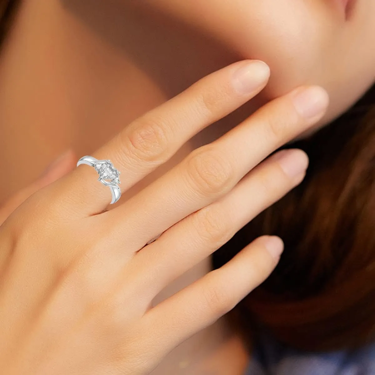 Heart Crystal Rings 925 Sterling Silver Minimalist Solitaire 12 Month Birthstone Rings Personalized Engraved Name Ring Birthday Promise Jewelry Gift for Women (with Gift Box)