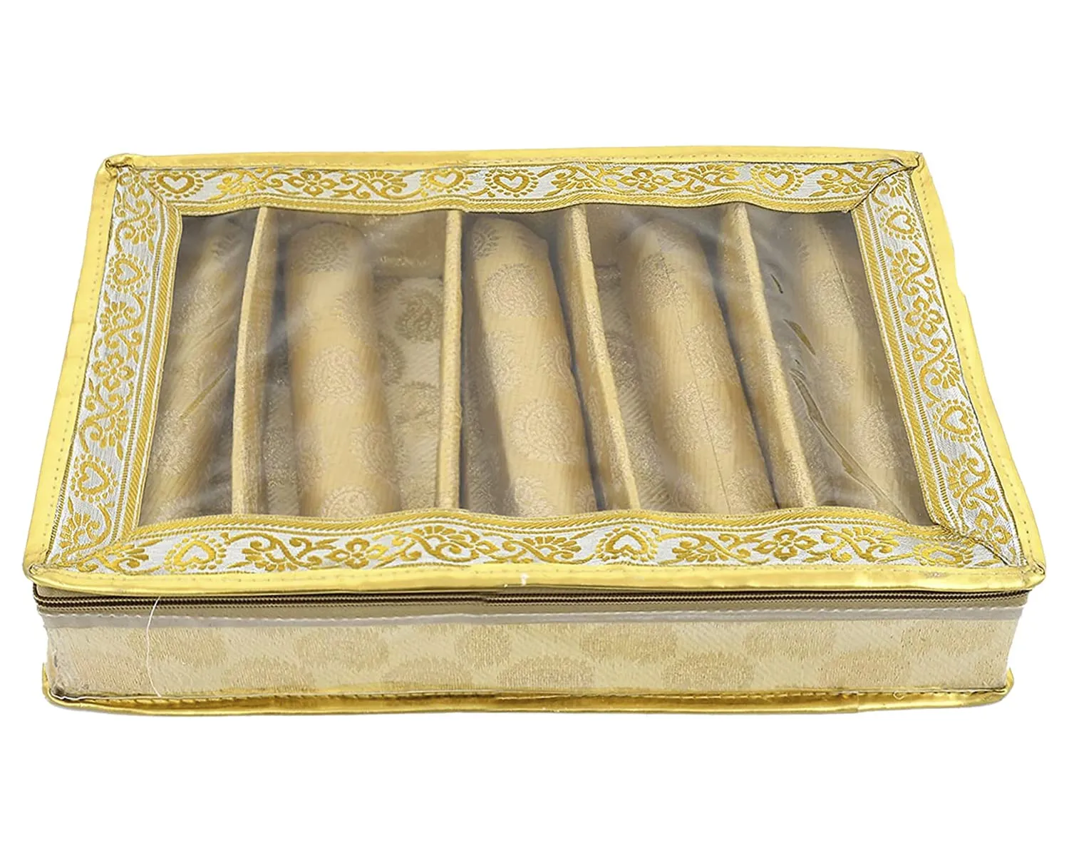 Heart Home Multipurpose Feather Design Laminated 5 Rod Bangle Box/Organizer/Case With Tranasparent Top - Pack of 2 (Gold)-47HH0187