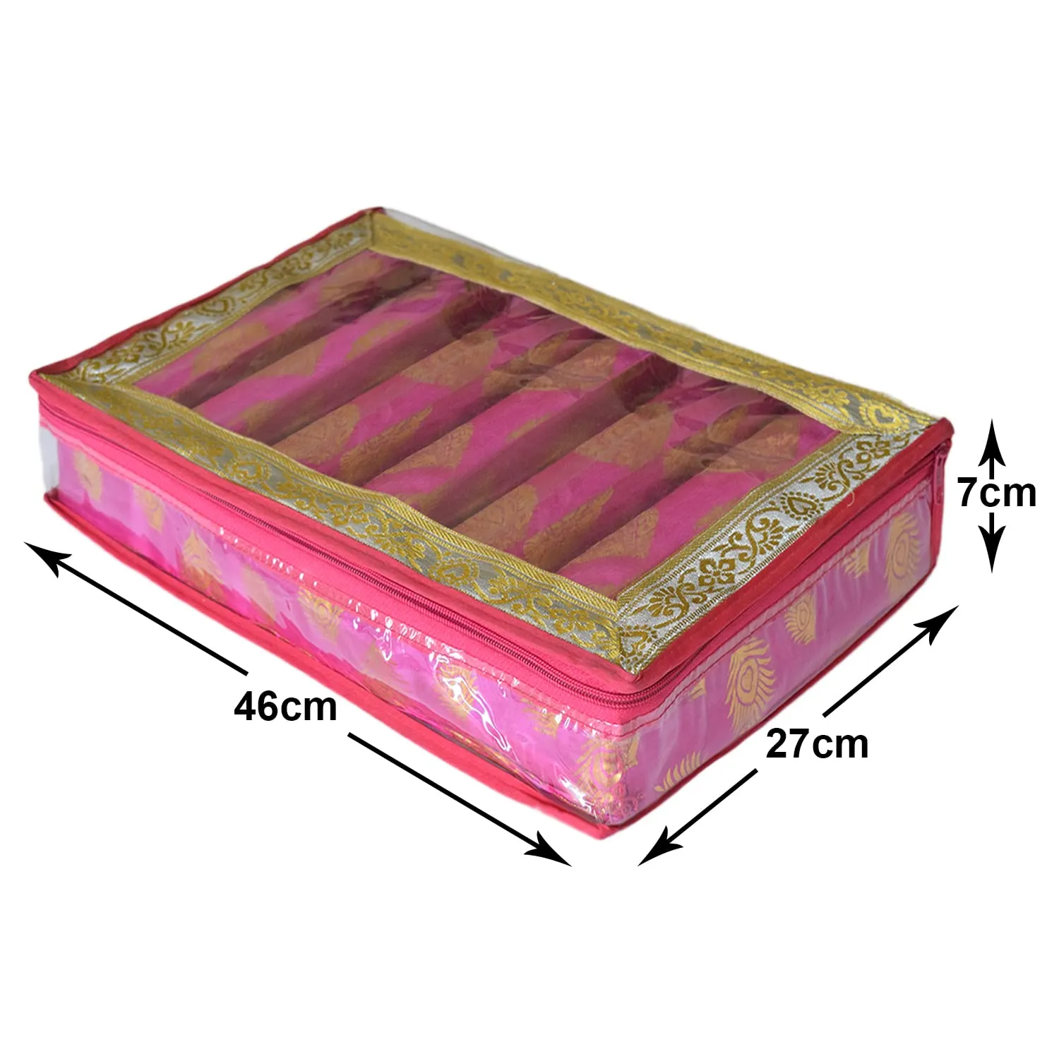 Heart Home Multipurpose Feather Design Laminated 6 Rod Bangle Box/Organizer/Case With Tranasparent Top - Pack of 2 (Pink)-47HH0239