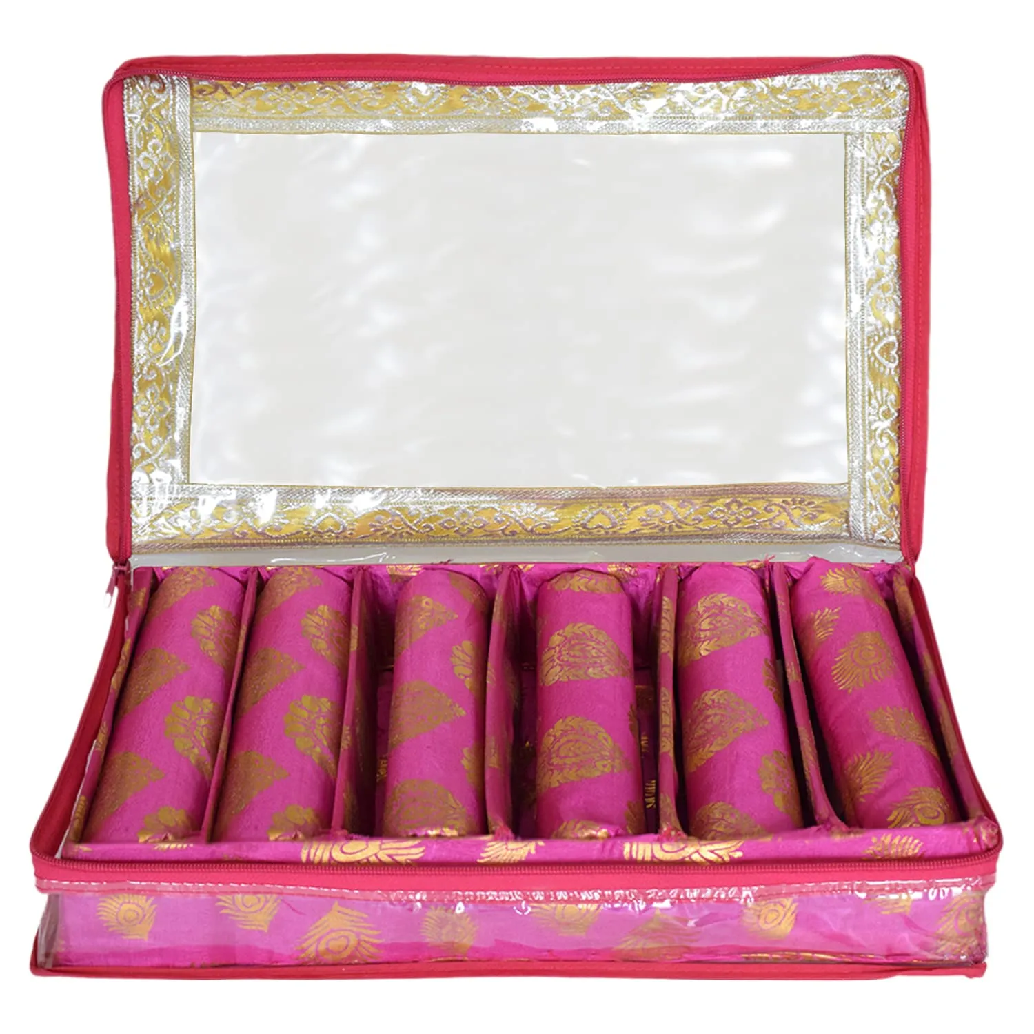 Heart Home Multipurpose Feather Design Laminated 6 Rod Bangle Box/Organizer/Case With Tranasparent Top - Pack of 2 (Pink)-47HH0239