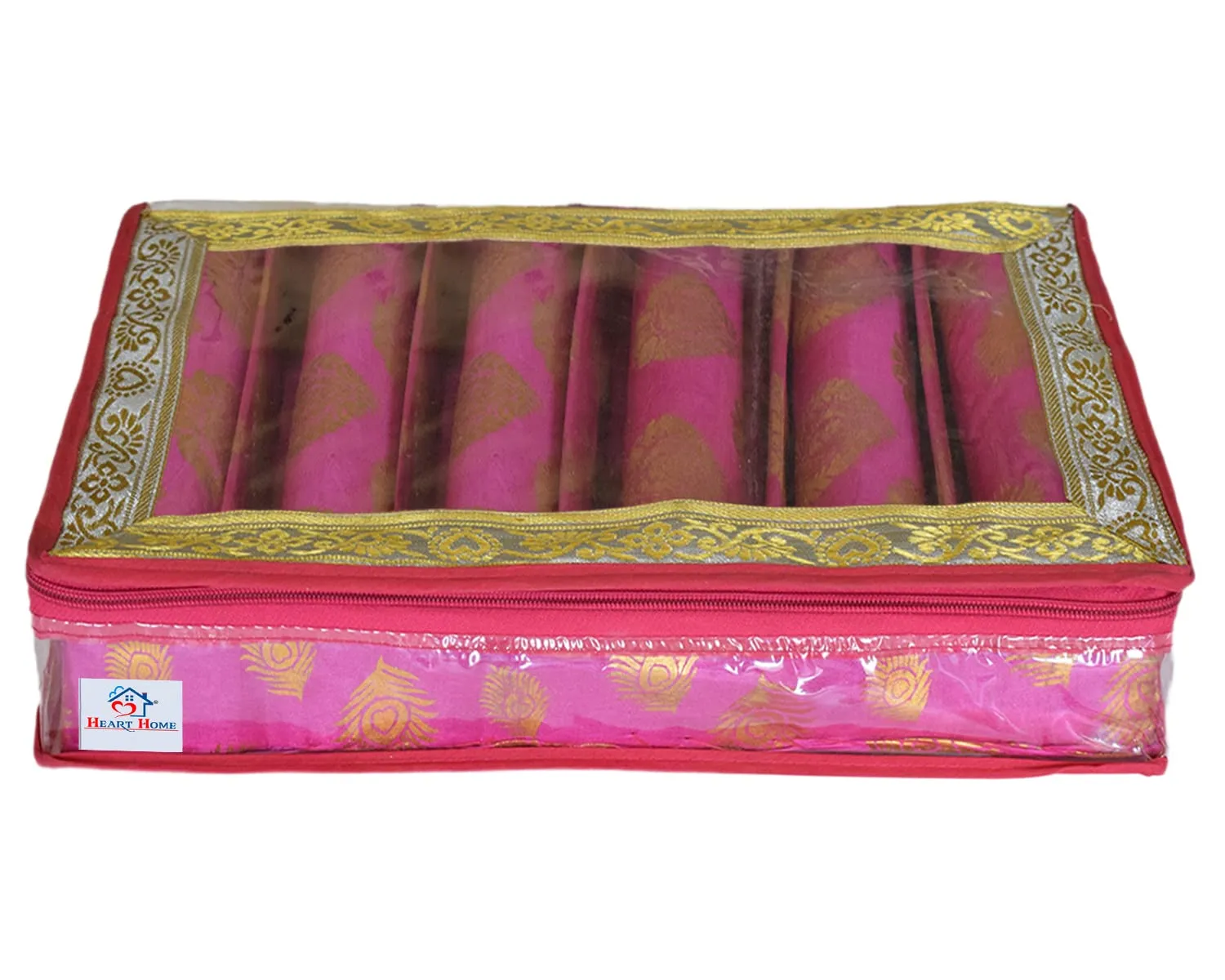 Heart Home Multipurpose Feather Design Laminated 6 Rod Bangle Box/Organizer/Case With Tranasparent Top - Pack of 2 (Pink)-47HH0239