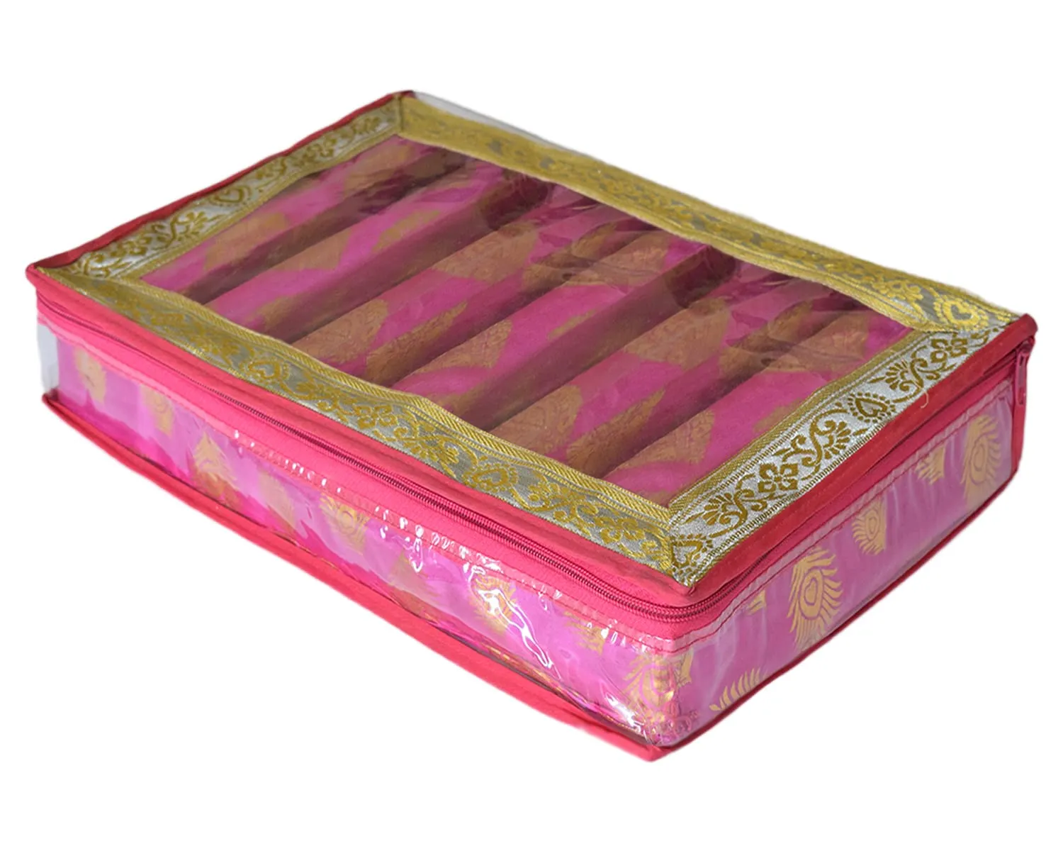 Heart Home Multipurpose Feather Design Laminated 6 Rod Bangle Box/Organizer/Case With Tranasparent Top - Pack of 2 (Pink)-47HH0239