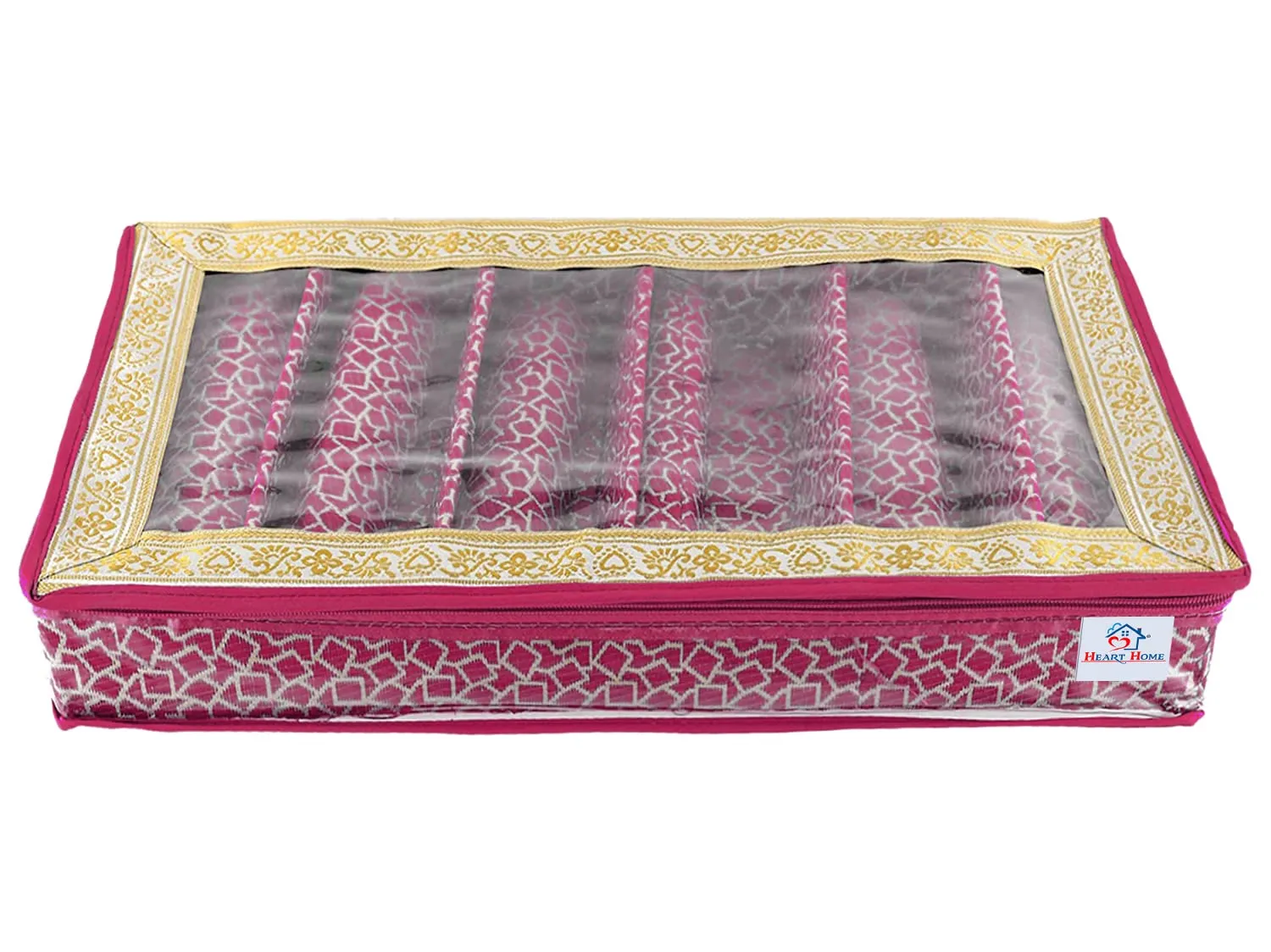 Heart Home Multipurpose Multi Saqare Design Laminated 6 Rod Bangle Box/Organizer/Case With Tranasparent Top - Pack of 2 (Pink)-47HH0311