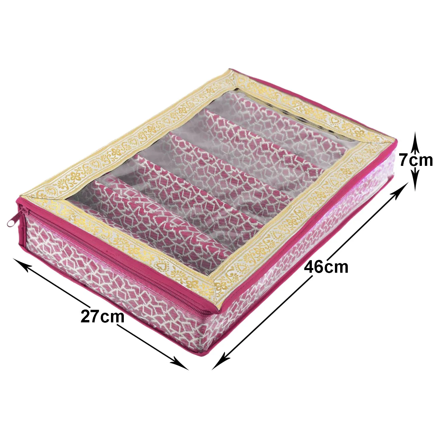 Heart Home Multipurpose Multi Saqare Design Laminated 6 Rod Bangle Box/Organizer/Case With Tranasparent Top - Pack of 2 (Pink)-47HH0311