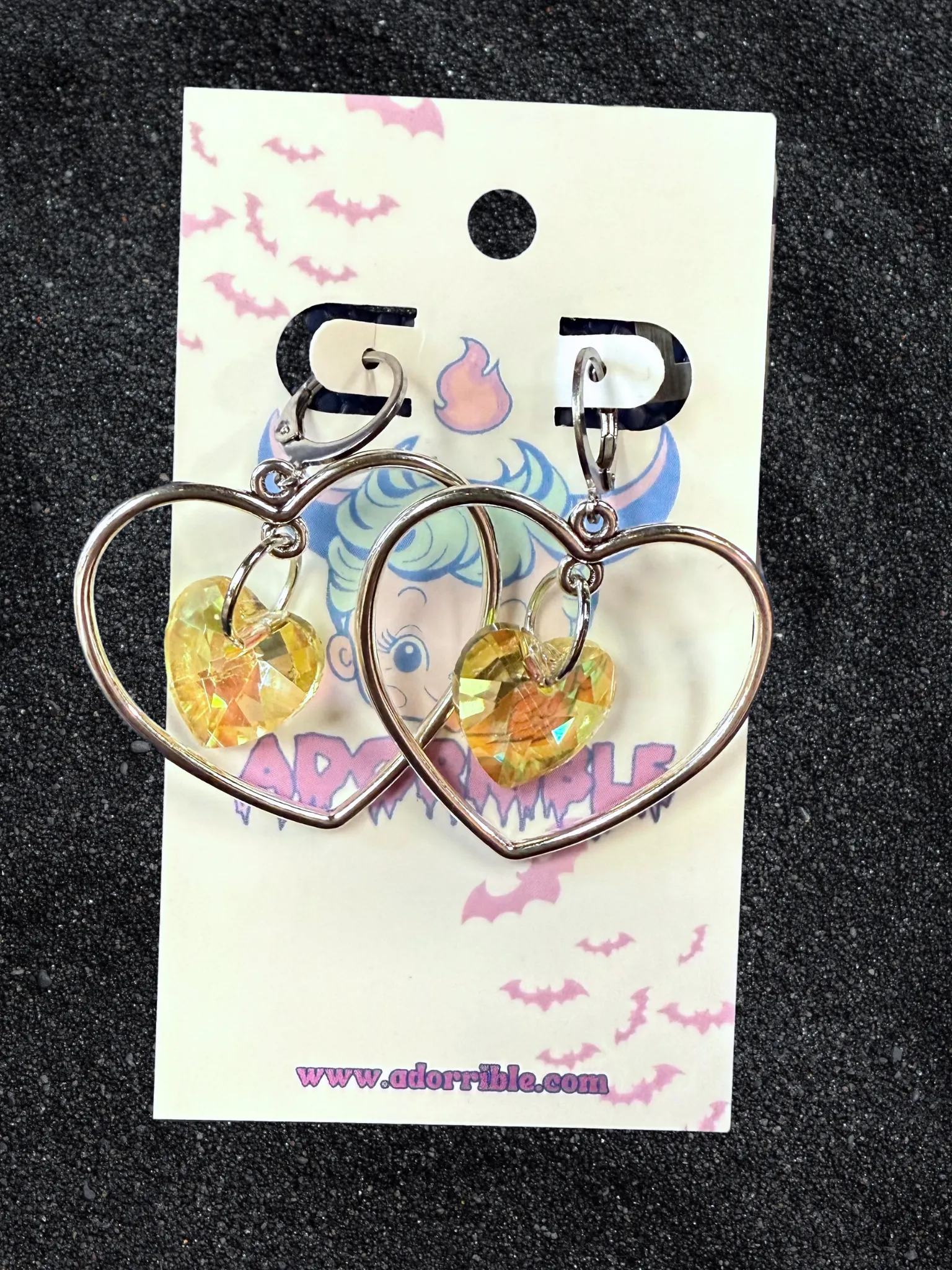 Heart Shaped Hoop Earrings with Heart Crystals