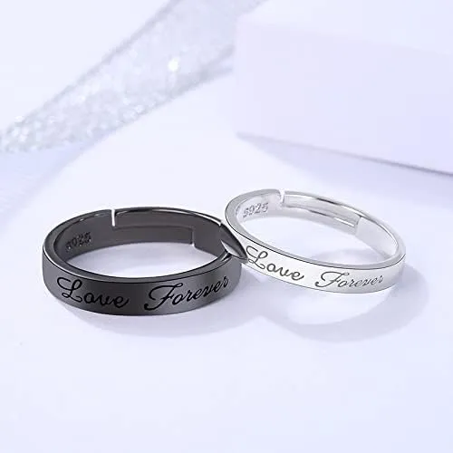 Heartbeat Couple Rings Pair Ring 925 Sterling Silver Couple Rings Adjustable Couple Matching Rings Valentine's Day Engagement Wedding Band Set for Couples Promise Couple Ring,F
