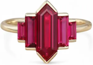 Hexagon cut Ruby Engagement ring Unique Rose gold ring Baguette cut Ruby ring Vintage Art deco Bridal wedding Delicate ring for her Valentine's Gift