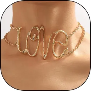 Hip Hop Love Statement Necklace for Women 14K Gold Chunky Layered Liquid Love Collarbone Chain Minimalist Love Choker Valentine's Day Jewelry Gifts