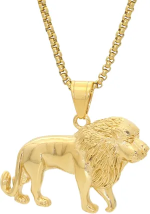 Hip Hop Rapper Animal Necklace Stainless Steel Lion Pendant 18K Gold Plated Necklace