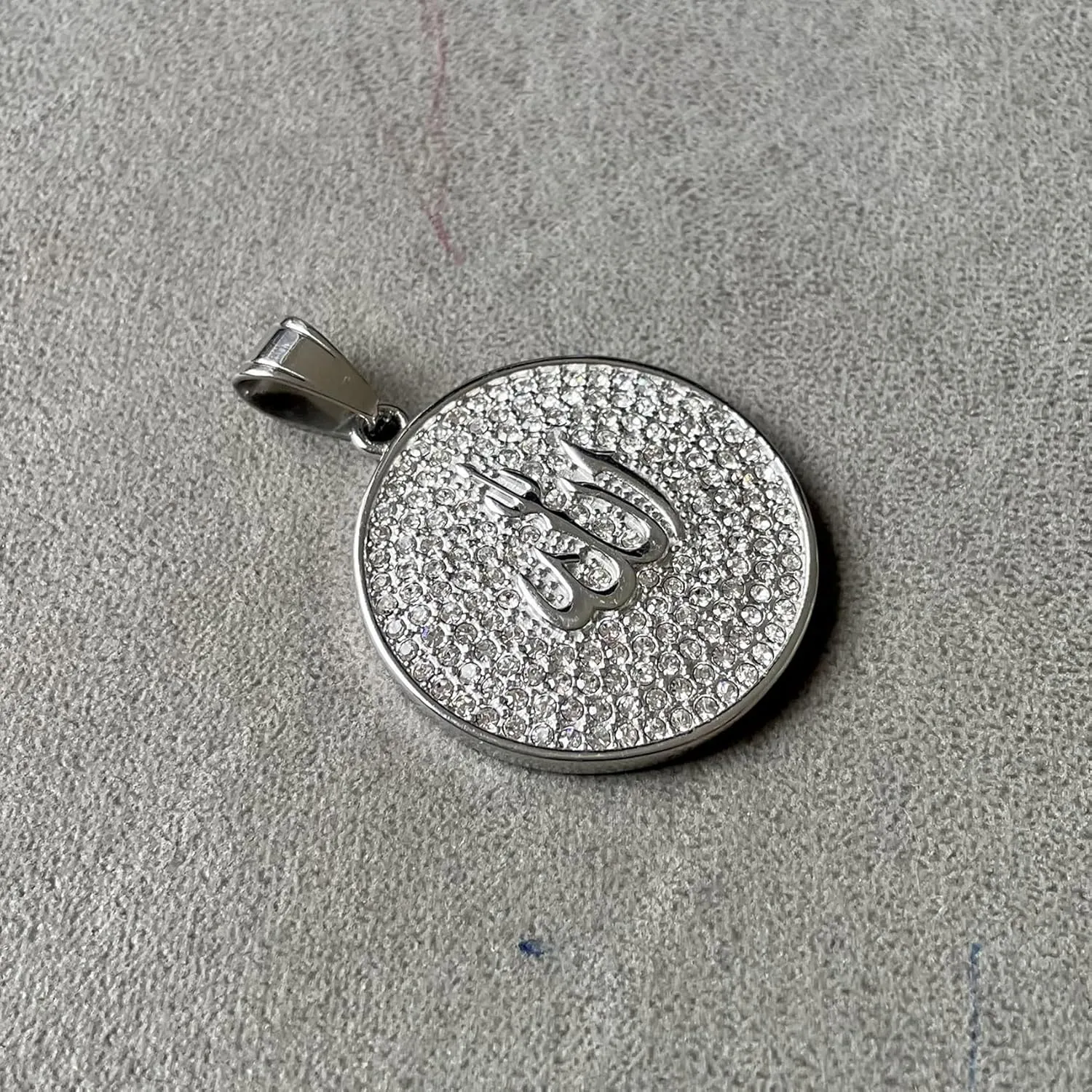 Hip Hop Rapper Iced Out Stainless Steel Allah Pendant Round Necklace With Rhinestones Arabic Medallion