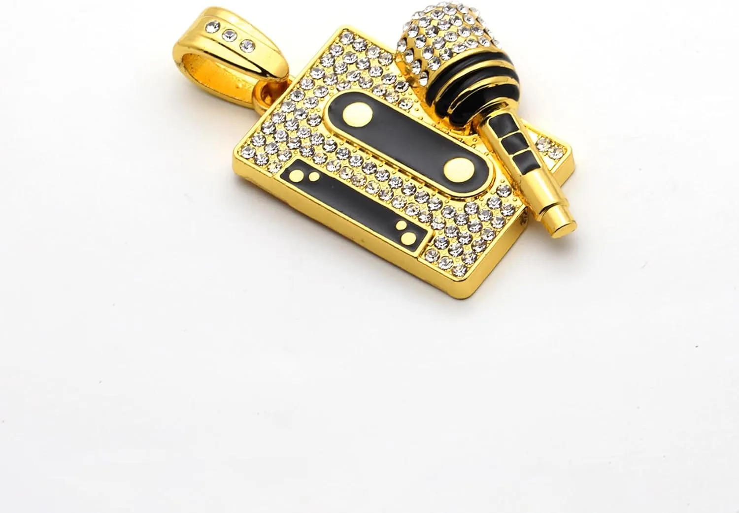 Hip Hop Rapper Music Necklace Alloy Microphone Pendant Necklace Rhinestones Tape Necklace