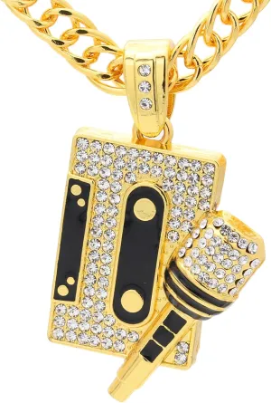 Hip Hop Rapper Music Necklace Alloy Microphone Pendant Necklace Rhinestones Tape Necklace