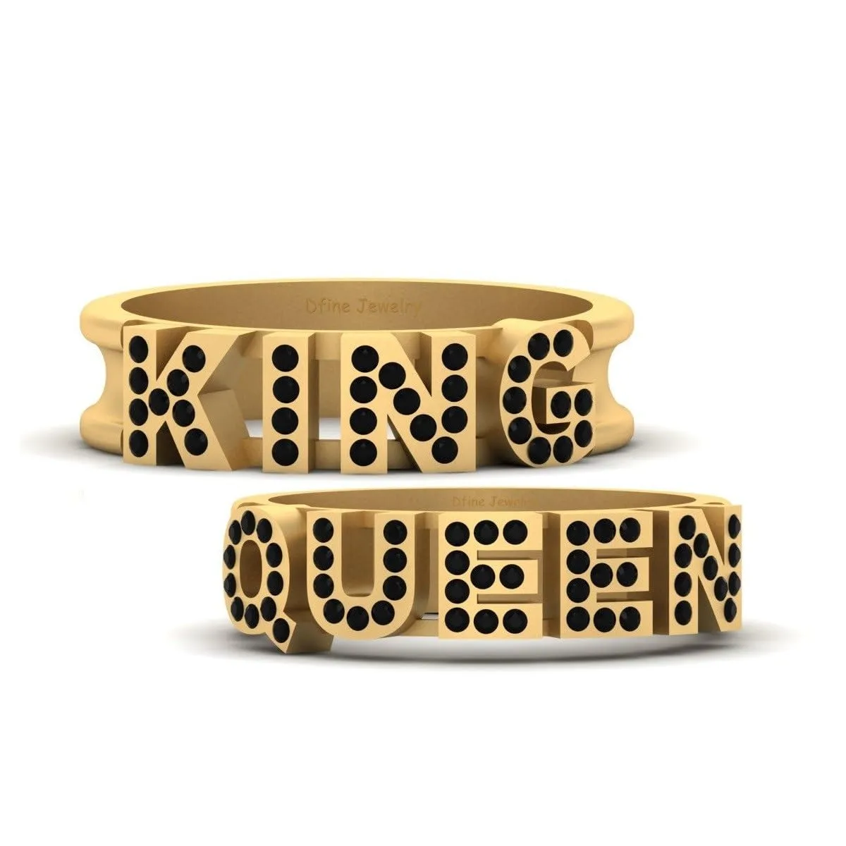 His and Her King and Queen Matching Wedding Band Set Black Diamond King and Queen Couple Rings