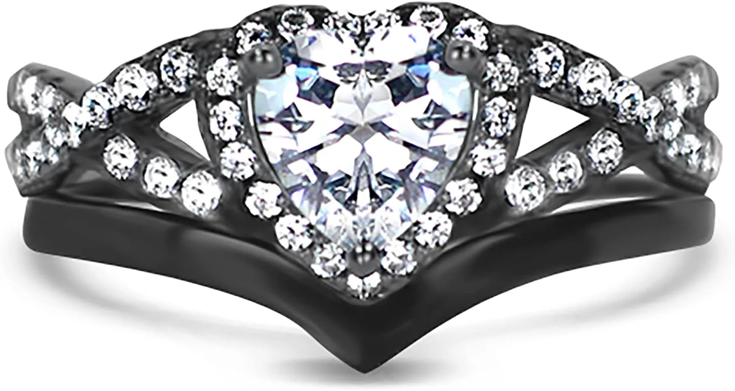 His and Hers Black Wedding Ring Set Matching Couples Rings for Women Men Him Her