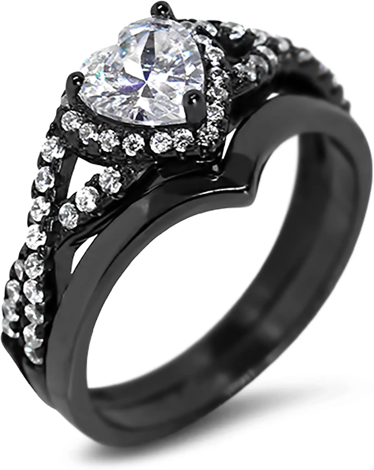 His and Hers Black Wedding Ring Set Matching Couples Rings for Women Men Him Her