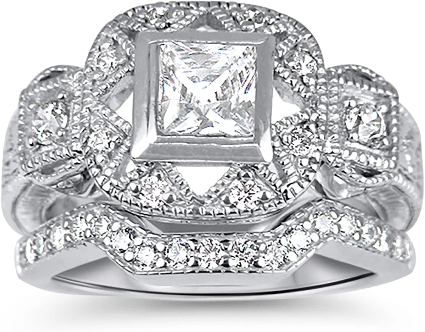 His His Hers Rings Wedding Ring Set CZ Bridal Sets Couple Rings Silver Bride Titanium Groom 9/10