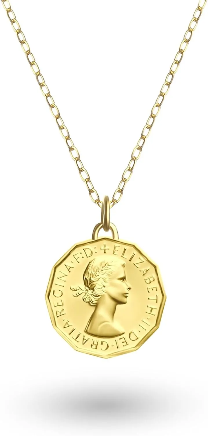HOBBY OF KINGS Coin Necklace - Vintage Medallion Pendant in 18K Gold Plated Finish - British, Italian, Greek, U.S., French & Spanish Coins - Elegant Gift Jewelry