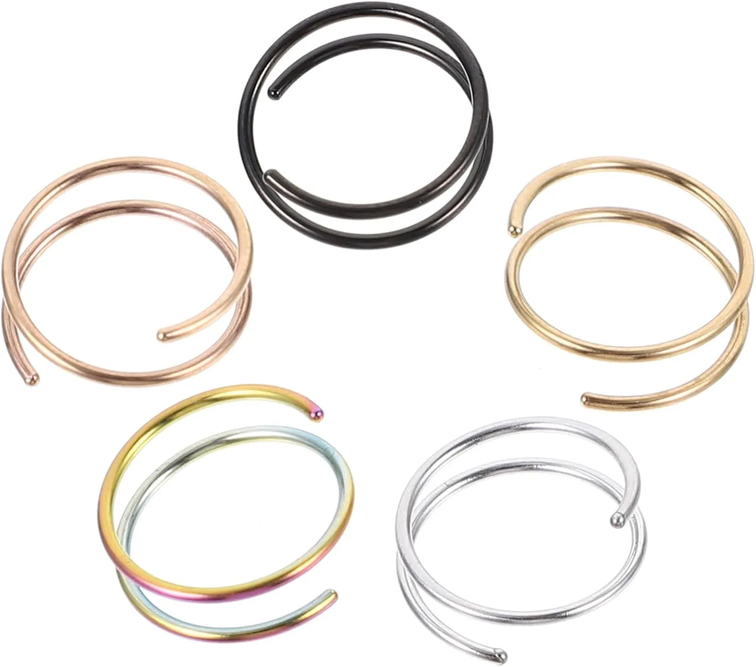 Homoyoyo 5Pcs Double Spiral Nose Rings Hoops Nose Decors Skin Friendly and Sturdy Piercing Jewelry Eye Catching Accessories for Parties and Gatherings