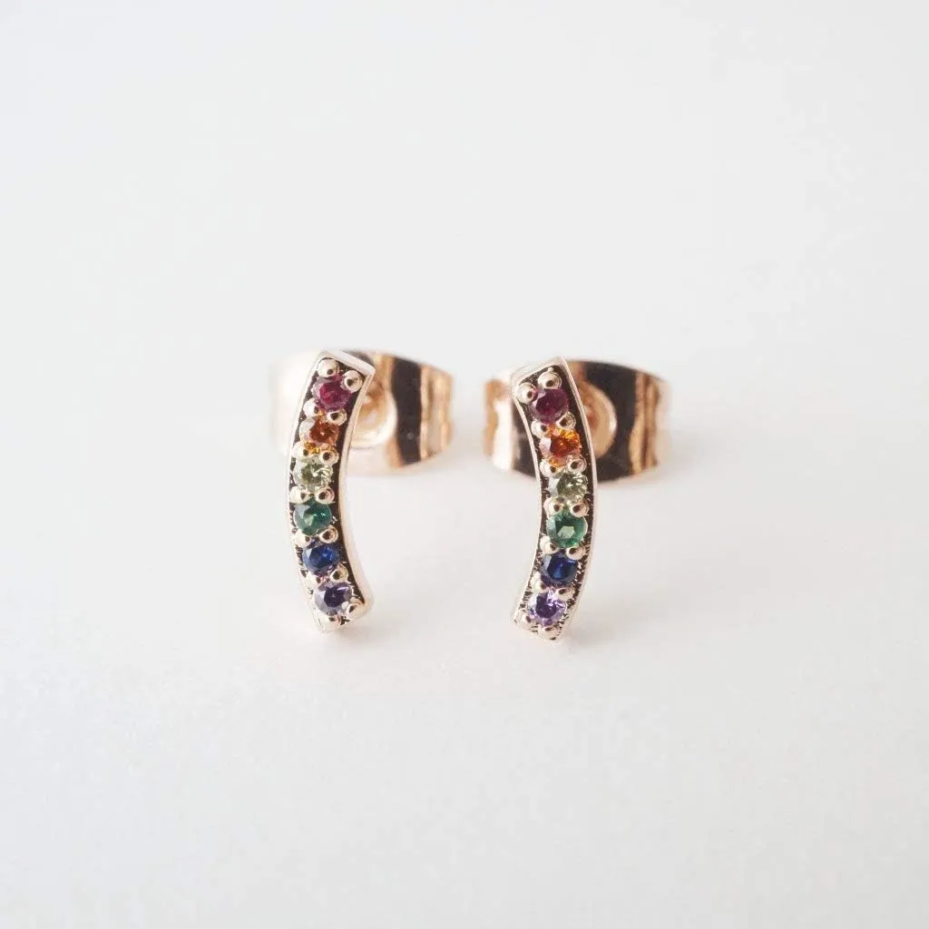 HONEYCAT Rainbow Crystal Arc Earrings in Gold, Rose Gold, or Silver | Minimalist, Delicate Jewelry
