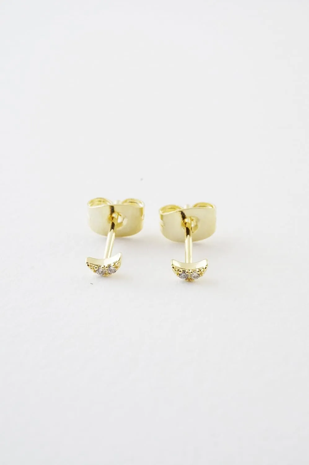 HONEYCAT Tiny Crystal Moon Stud Earrings in Gold, Rose Gold, or Silver | Minimalist, Delicate Jewelry