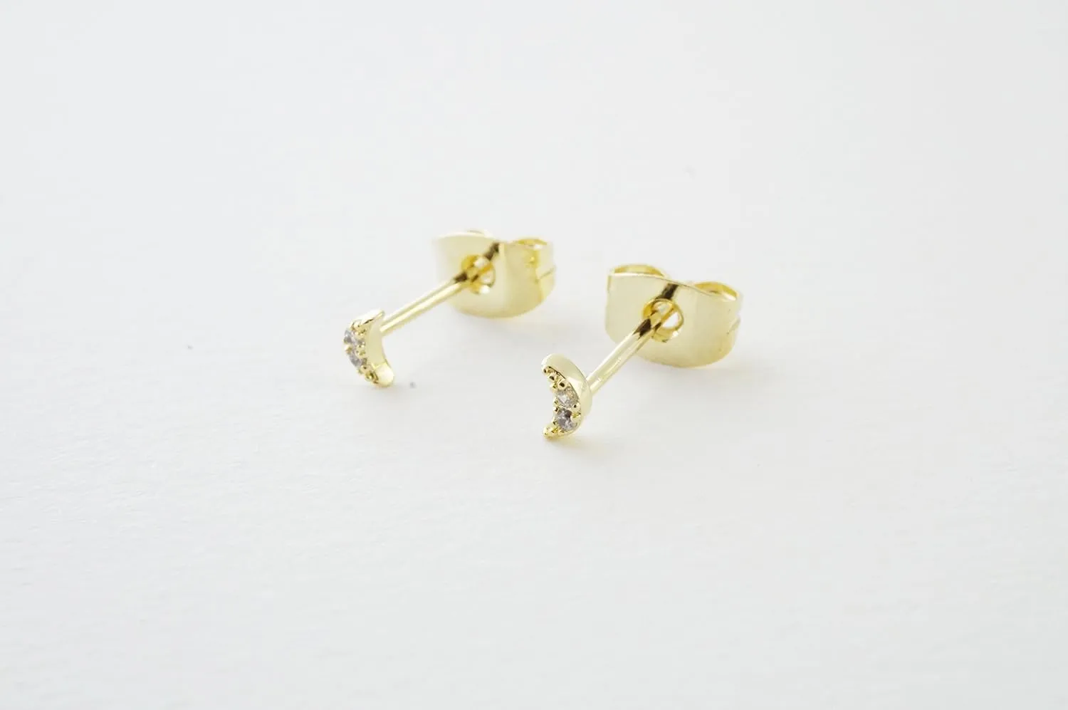 HONEYCAT Tiny Crystal Moon Stud Earrings in Gold, Rose Gold, or Silver | Minimalist, Delicate Jewelry