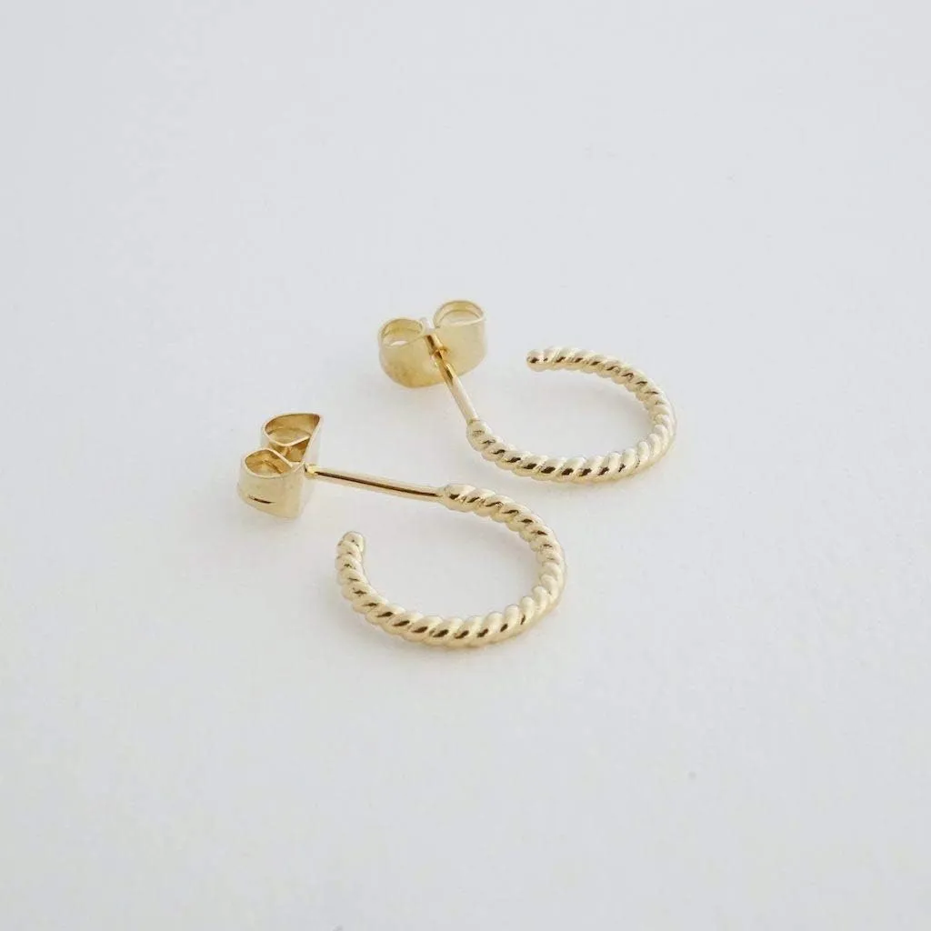 HONEYCAT Tiny Twisted Rope Hoop Earrings in Gold, Rose Gold, or Silver | Minimalist, Delicate Jewelry