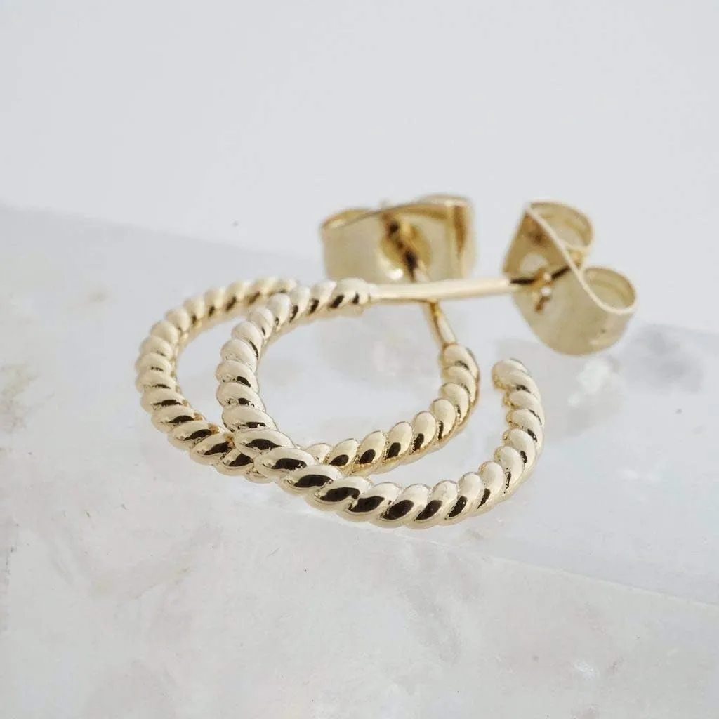 HONEYCAT Tiny Twisted Rope Hoop Earrings in Gold, Rose Gold, or Silver | Minimalist, Delicate Jewelry