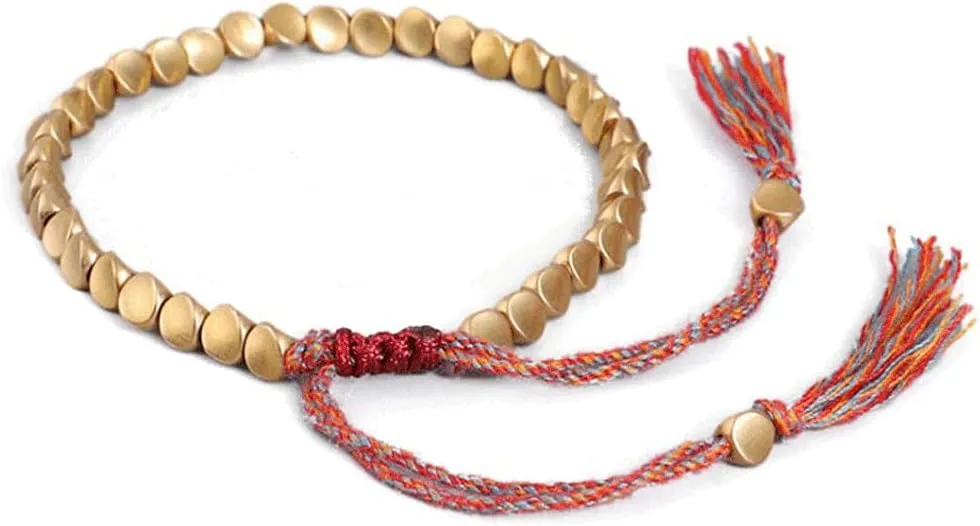 Hrpa Handmade Tibetan Copper Bead Bracelet,Buddhist Braided Cotton Copper Beads Lucky Rope Bracelet Apply to Women and Men Wrist Jewelry.
