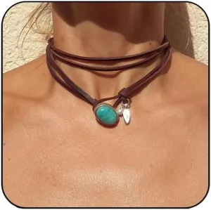 HTH Boho Choker Necklace for Women Layered Bohemian Turquoise Leather Choker Western Boho Necklace