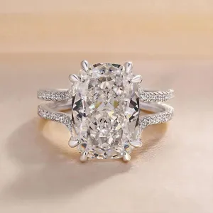 Huge Shiny Elongated Cushion Cut Bridal Engagement Ring for Women,Cubic Zirconia CZ Platinum Plated Silver Wedding Rings Simulated Diamond Promise Ring7