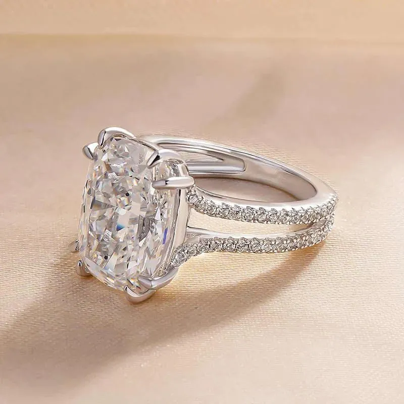 Huge Shiny Elongated Cushion Cut Bridal Engagement Ring for Women,Cubic Zirconia CZ Platinum Plated Silver Wedding Rings Simulated Diamond Promise Ring7